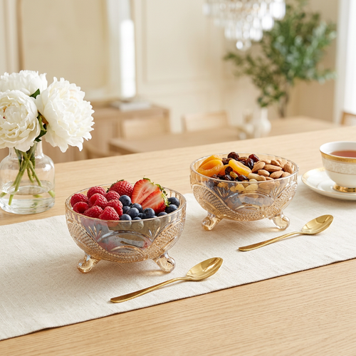 Elegant Amber Crystal Serving Bowls Set of 6
