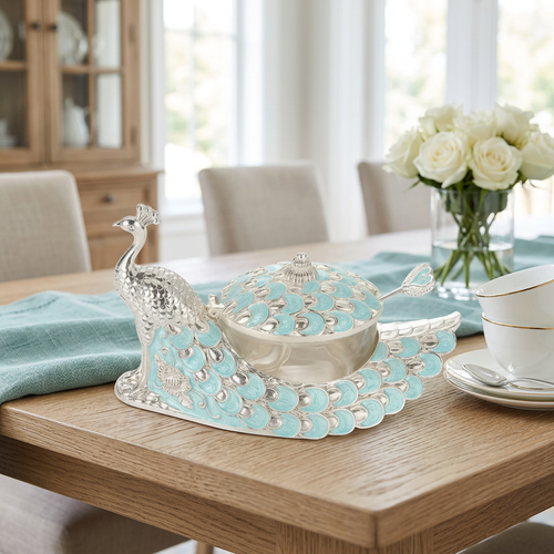 Royal Peacock Serving Bowl with Lid & Spoon