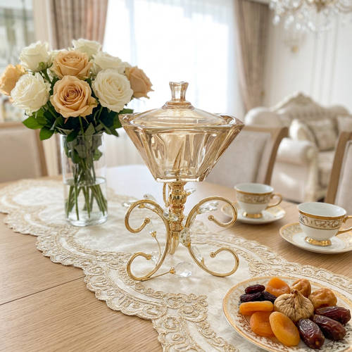 Grand Amber Crystal Pedestal Candy Jar