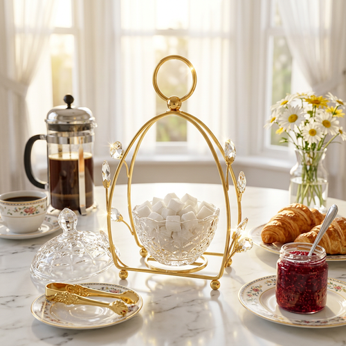Crystal Glass Candy Bowl in Leaf Gold Cage