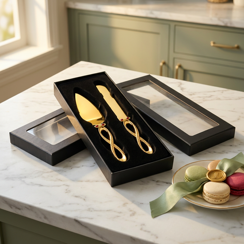 Gold Infinity Loop Cake Server & Knife Set 2 Piece