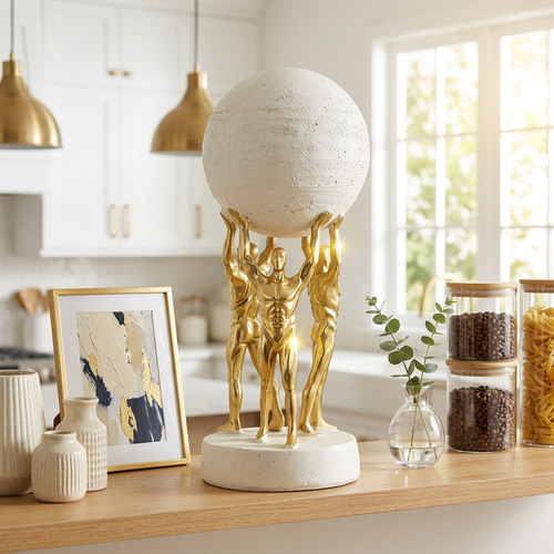 Luxury Gold & White Globe Bearers Figurine