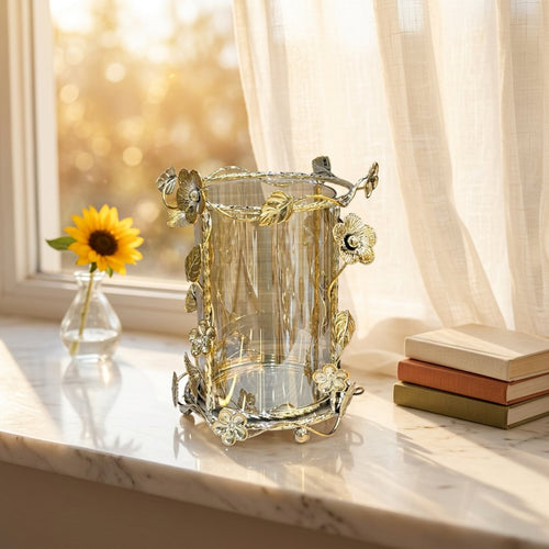 Botanical Gold Frame Amber Glass Candle Holder
