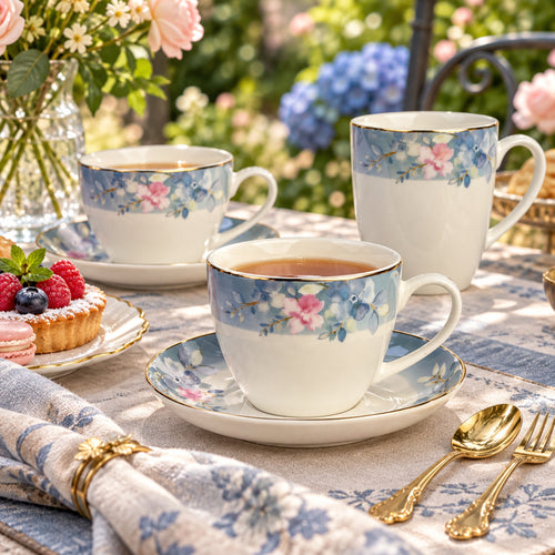 Blush & Bloom Garden Fine Teacup & Saucer Set 12 Pcs