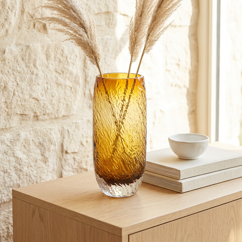 Elegant Textured Glass Cylinder Flower Vase