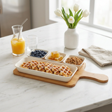 5 Piece Ceramic Bowl Set with Natural Bamboo Serving Board