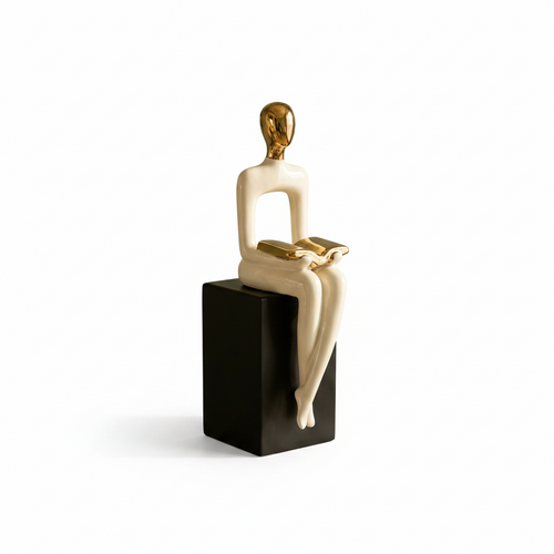 Seated Reader Sculpture in Ivory & Gold