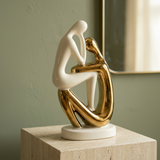 Contemplative Couple Sculpture in Ivory & Gold