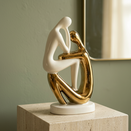 Contemplative Couple Sculpture in Ivory & Gold
