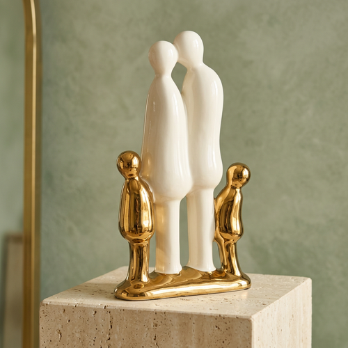 Family of Four Sculpture in Ivory & Gold