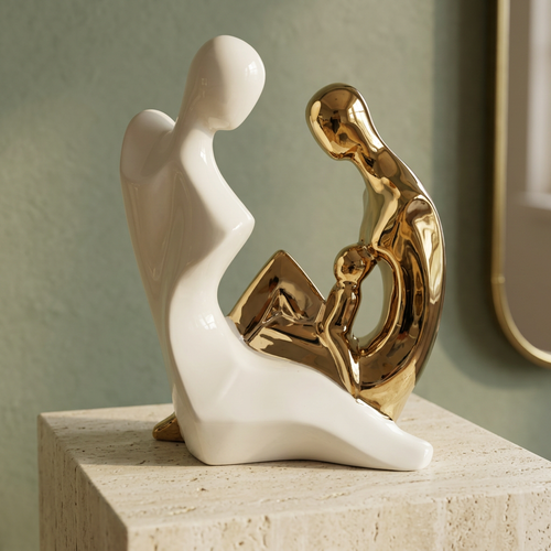 Embracing Couple Sculpture in Ivory & Gold