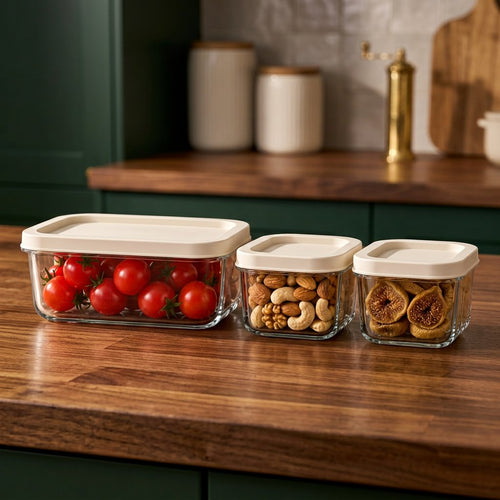 Modern Stackable Glass Food Storage with Lids 3 Piece