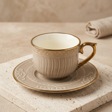 Fluted Greige Cup & Saucer Set of 12