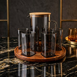Modern Charcoal Tinted Glass Revolving Jug 8 Piece Set