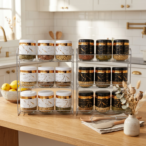 Luxe Pattern Glass Spice Container Set with Gold Accents