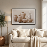 Rustic Earth Tone Vase & Floral Relief Framed Canvas Art