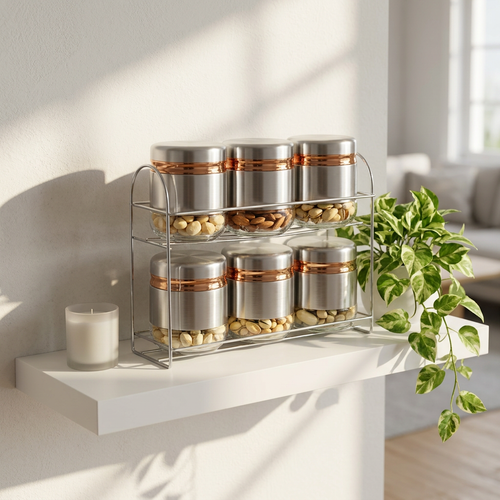 Elegant 6 Piece Glass Storage Jars with Stand 400 ml