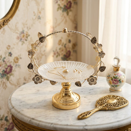 High Floral Vine Crystal & Gold Cake Stand