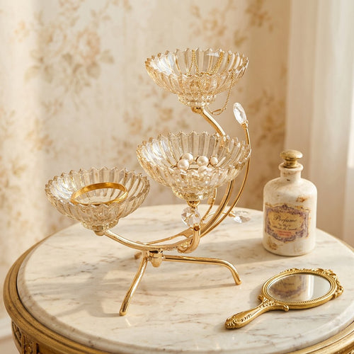 3-Tier Glass Serving Stand with Gold Metal Frame