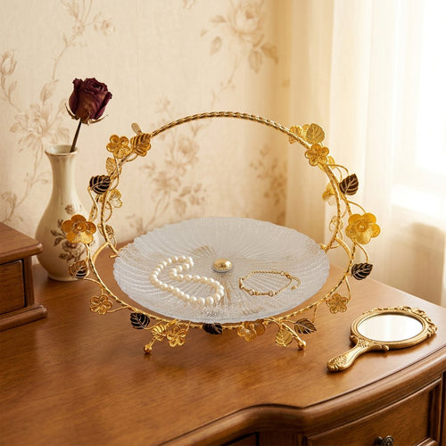 Floral Wreath Crystal Glass Fruit & Dessert Platter