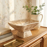 Elegant Travertine Square Pedestal Bowl