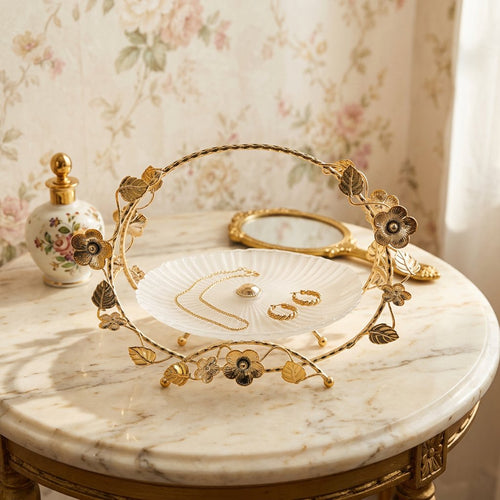 Luxe Gold Floral Frame Crystal Dessert Platter