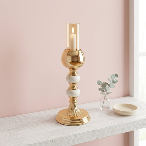 Modern Dual Pale Jade Accent Gold Candle Stand