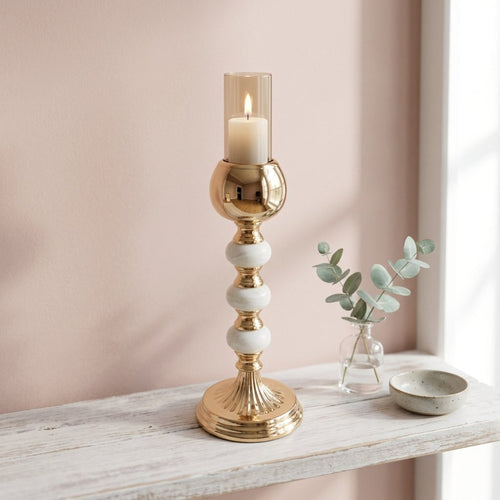 Imperial Triple Pale Jade Accent Gold Candle Stand