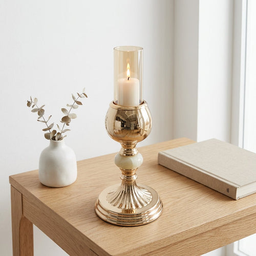 Elegant Pale Jade Accent Gold Candle Stand