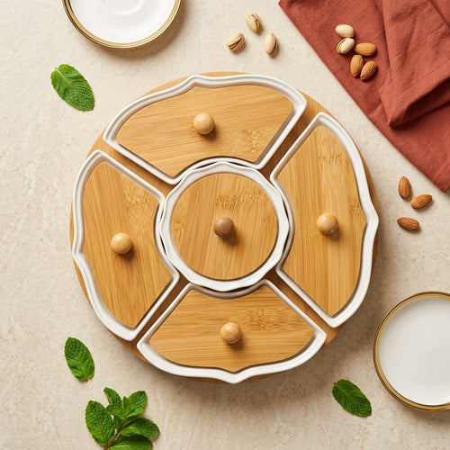 5 Piece Rotating Appetizer Set with Bamboo Lids & Tray