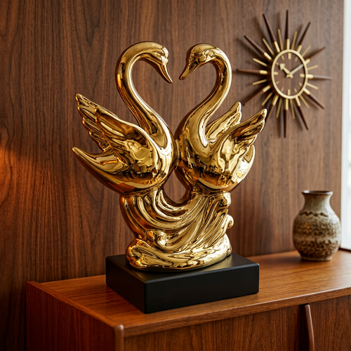 Majestic Gold Swan Harmony Sculpture