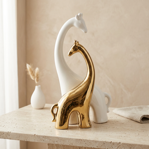 Giraffe Duo Sculpture in Ivory & Gold