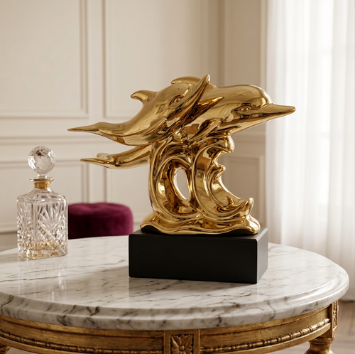 Luxury Gold Dolphin Pair Tabletop Figurine
