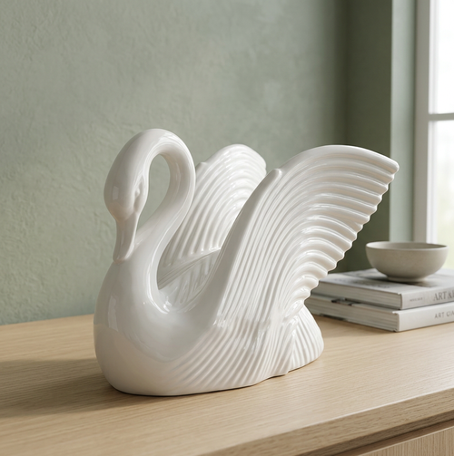 Elegant Glossy White Swan Showpiece