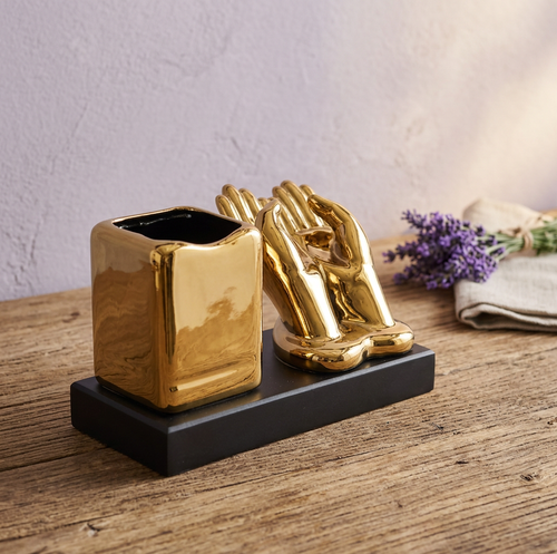Luxury Gold Open Hands & Pen Holder Desk Set