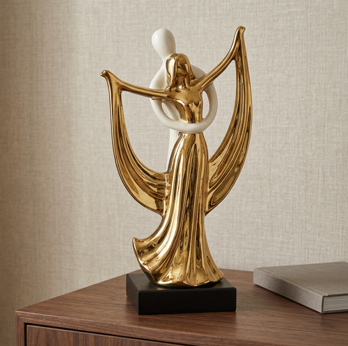 Embracing Dancing Couple Sculpture in Ivory & Gold