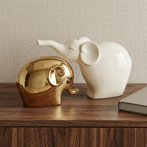 Imperial Gold Textured Elephant Pair Sculpture Set of 2