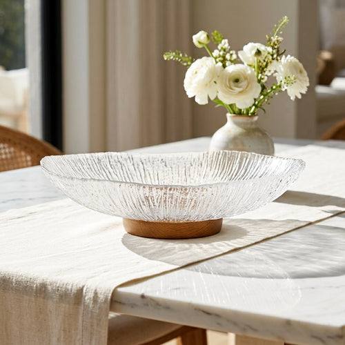 Elegant Textured Crystal Glass Centerpiece Tray
