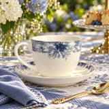 Indigo Bloom Elegance Fine Teacup & Saucer Set 12 Pcs