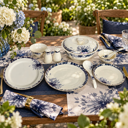 Indigo Bloom Elegance Navy Floral Fine Dinner Set 39 Pcs