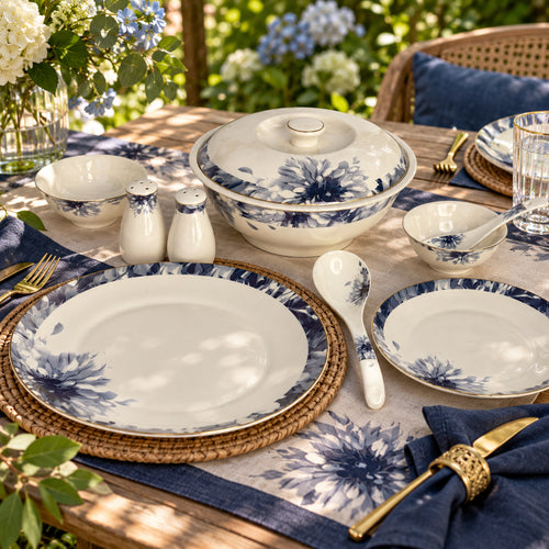 Indigo Bloom Elegance Navy Floral Fine Dinner Set 39 Pcs