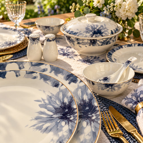 Indigo Bloom Elegance Navy Floral Fine Dinner Set 39 Pcs