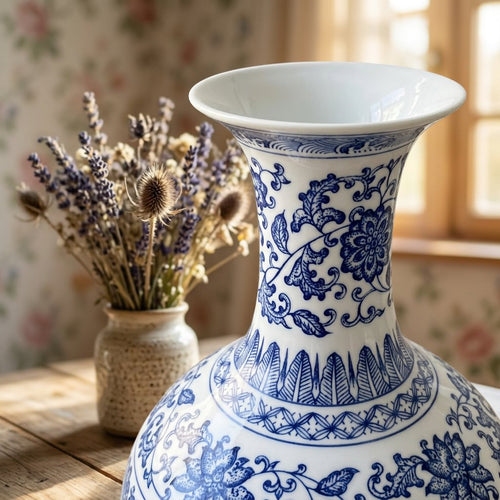 Classic Blue and White Floral Ceramic Vase