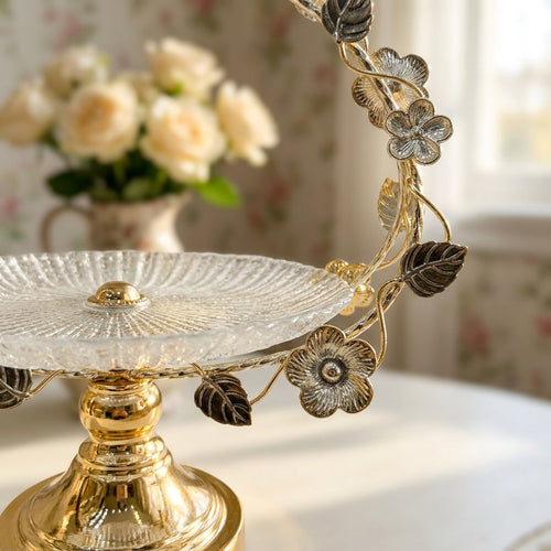 High Floral Vine Crystal & Gold Cake Stand