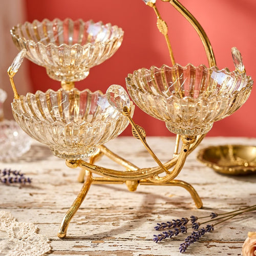 4 Tier Cascading Glass Serving Stand with Gold Metal Base