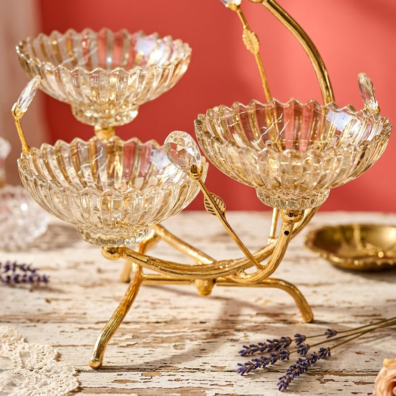 4 Tier Cascading Glass Serving Stand with Gold Metal Base