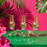 Gold Blossom Amber Glass 3 Piece Candle Holder