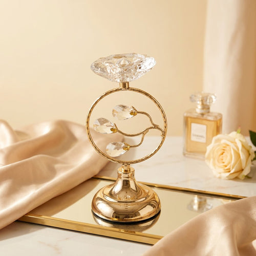 Regal Lotus Candle Holder with Circular Gem Accent