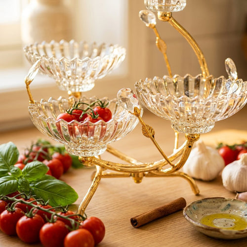 4 Tier Cascading Glass Serving Stand with Gold Metal Base