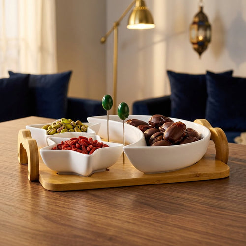 Celestial Crescent Moon & Star Serving Set with Wooden Tray